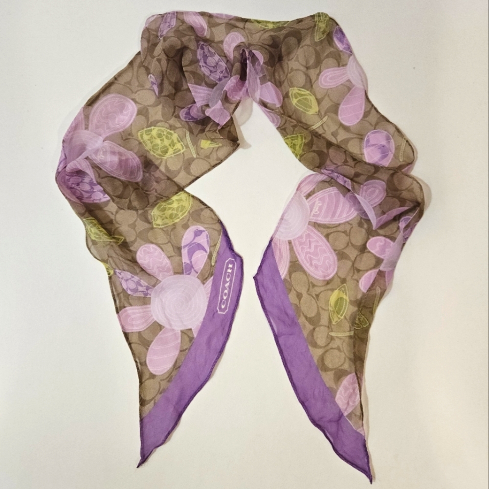 Coach - Signature C Spring Floral Scarf - Purple and Brown